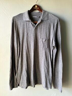 Vince. 100% Gray Cotton Long Sleeve Polo ~ Size S